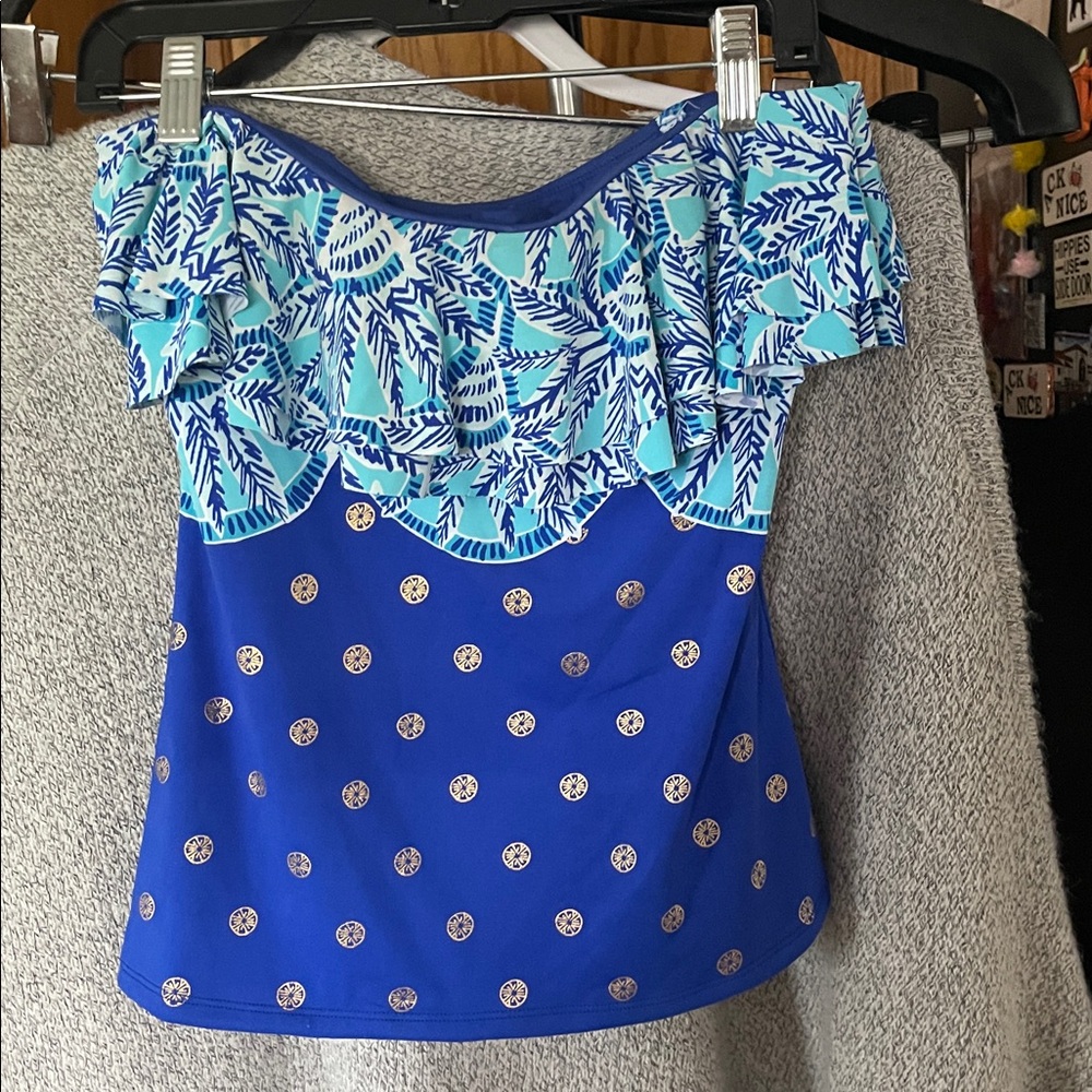Lilly Pulitzer Ruffle Takini Top Women Size 2 Belize Strapless